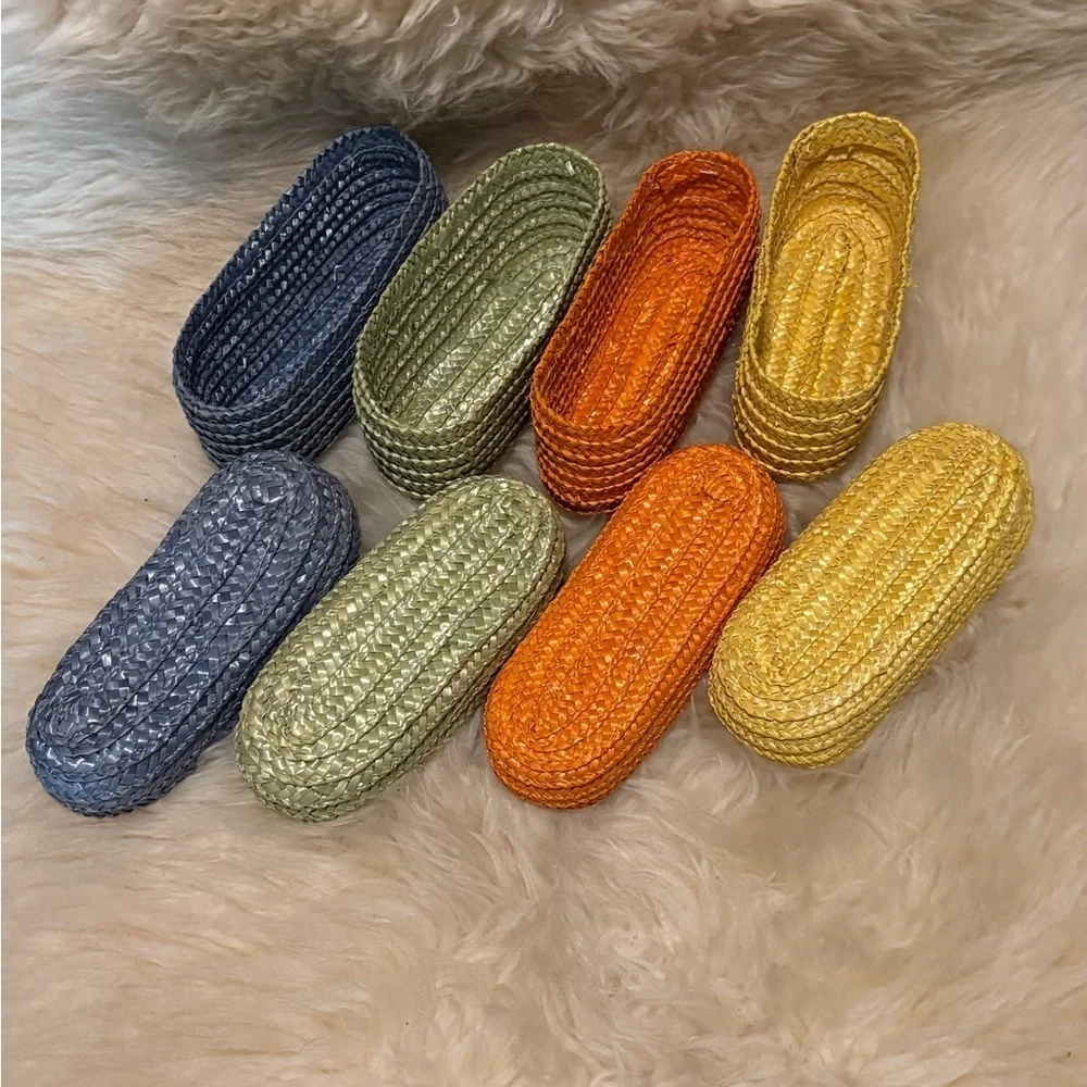 Set/4 Colorful Woven Oblong Small Storage Baskets with Lids
